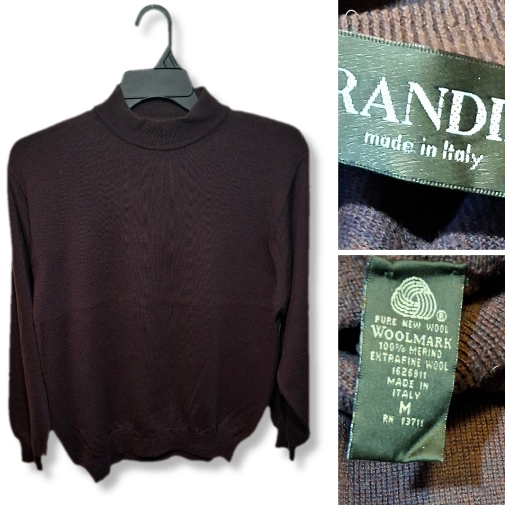 Brandini 100% Merino Wool Mock Neck Sweater | Made in Italy | Burgundy | Medium